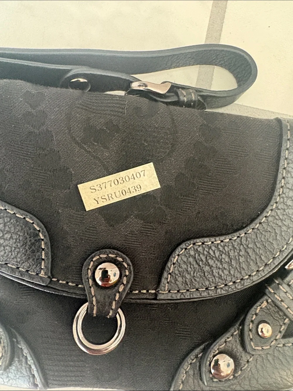Vintage Juicy Couture Baguette Wristlet Clutch Black Canvas Leather Silver Y2K